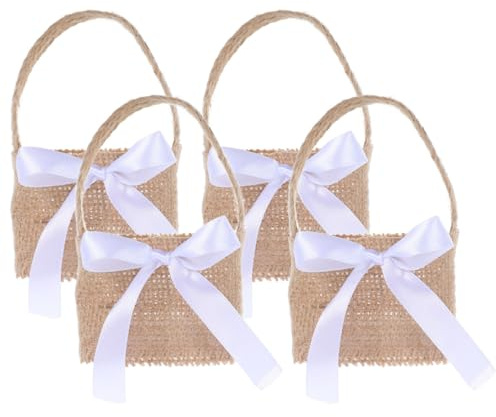 Abaodam 4 Stücke Hochzeit Streukörbchen Jute Geschenkbeutel Hochzeitskorb Süßigkeiten Beutel Geflochtener Obstkorb Blumenkorb Geschenkkorb Streukorb Blumenkinder Korb Körbchen Landhaus Deko Tischdeko