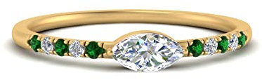 Jewelryonclick Bague de Mariage délicate est Ouest plaqué Or Jaune Émeraude créée Marquise façonner Petites bagues de fiançailles réglage de la Broche Taille 62