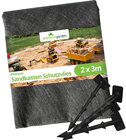 TerraGala Sandkastenvlies, Unkrautvlies für den Sandkasten, Sandkisten-Unterlage inkl. Befestigungspins (2m x 3m (6m²))