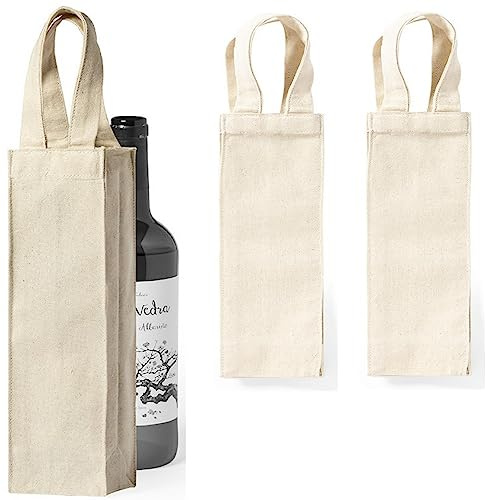 noTrash2003 Set di 3 sacchetti di vino per bottiglie di vino, in tela pesante 220 g/m², in cotone, sostenibile, porta bottiglie, beige., 31 cm x 8 cm, Borsa per bottiglie
