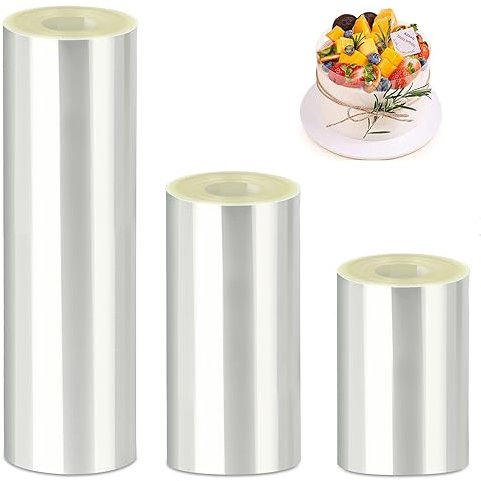Wubushan Tortenrandfolie 3 Rolle, Transparent Tortenfolie, Acetat Folie Wiederverwendbar, Tortenring Folie Hoch für Kuchen Schokolade Mousse Kuchen Dessertringe