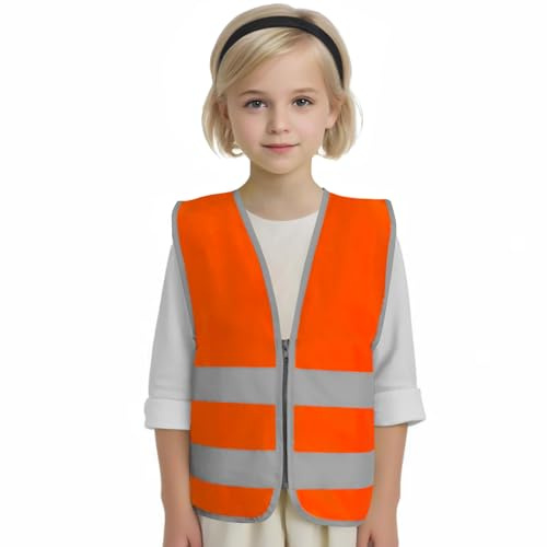 Graunton High Vis Vests，High Visibility Vest for Children，High Vis Vest for Biking, Walking, Commuting, Safety Vest, Zipper, Orange, XXS.