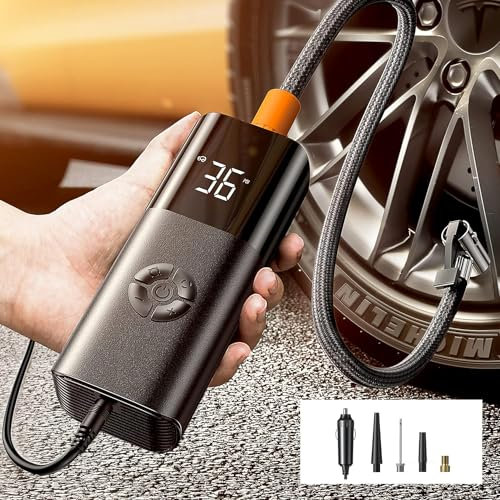 LISEN Gonfleur Pneus Voiture, Compresseur à air Puissant Compresseur à Air Portatif Pompe Electrique,Mini Compresseur Voiture Accessoires Gonfleur Velo Electrique Pompe a Velo Electrique