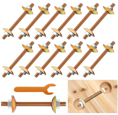 Gisafai 12 Set Countertop Connector 5/16 x 3-1/2 Furniture Fastening Butcher Block Hardware Table Joint Miter Draw Bolt Countertop Flip Connector Kit for Bed Frames Breadboard