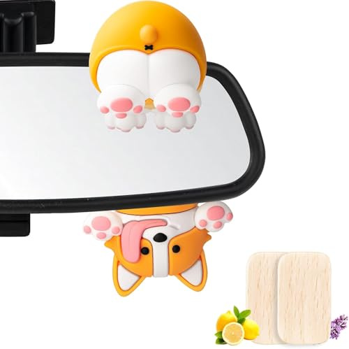 Kwak's Rückspiegel hängende Accessoires, nettes lustiges schwingendes Hund hängendes Ornament mit Lufterfrischern, Auto-Dekorationen-Innenspiegel-Ornament Zubehör (Gelb)