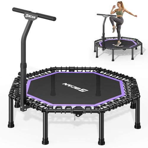 BCAN BT3 51 Octagonal Rebounder Trampoline for Adults, 450LBS Max Load Fitness Trampoline with Large Jumping Area, Silent Bungee Mini Trampoline with T-Adjustable Handle for Home Gym-Purple