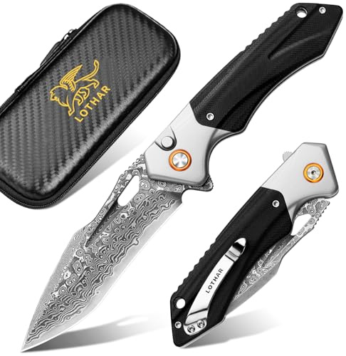 LOTHAR LICH KING Klappmesser, Scharfe Damast Stahl Taschenmesser