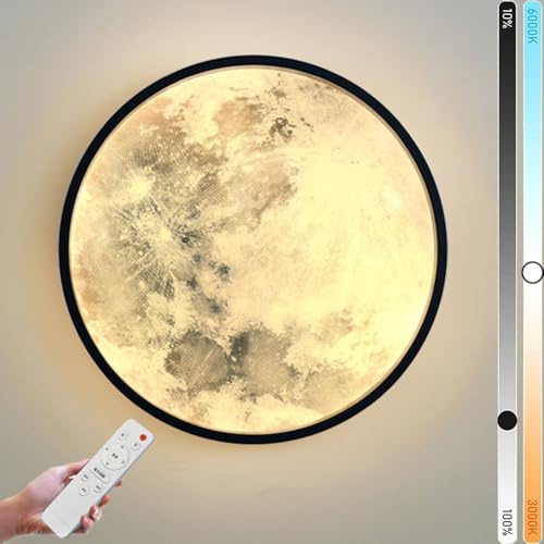 LOGT LED Wandleuchte Innen Mond Wandlampe mit Fernbedienung Dimmbar Nachttischlampe Runde Modern Wandlichter Art Deco Lampe Acryl Metall Wandbeleuchtung 80CM für Kinderzimmer Schlafzimme,B,60CM