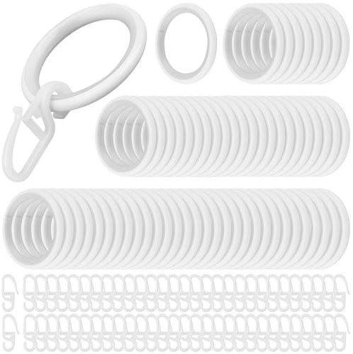 CHUIFAI 60 stycken 30 mm metallgardiner med krokar, 60 gardinringar + 60 plastgardinkrokar, gardinringar vita, gardinringar med clips för duschdraperier fönstergardiner