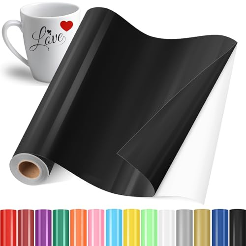 Selbstklebend Plotterfolie Vinyl, Selbstklebend Vinylfolie Plotter Schwarz | 30.5x400cm Selbstklebend Vinylfolie Plotter, Permanente Plotterfolie Vinyl für Teetasse, DIY Geschenke, Fenster, Keramik