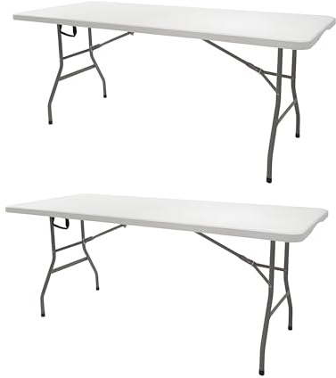 sinlikon Lot de 2 Table Pliante Exterieur 180CM Rectangulaire pour Jadin Camping,Pique-Nique (Blanc-Lot 2)
