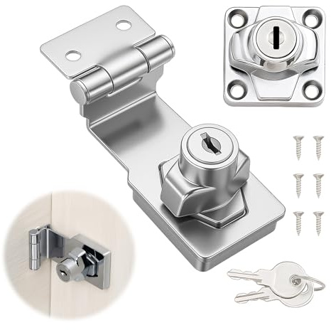 Keyed Hasp Lock Right Angle 90 Degrees Lock Hasp with Padlock and Keys, Zinc Alloy Shed Door Clasp Latch, Small Right Angle Lock Hasp for Cabinet, Drawer, Garage, Cupboard (3 Inch)