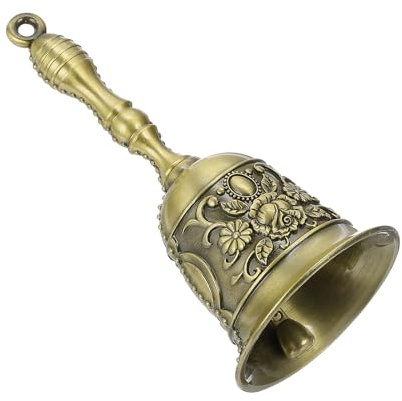 sourcing map Campanello a mano forte, 5,5 cm, per servizio di cena nuziale, campane in lega vintage intagliate per ristoranti, comodini per anziani, meditazione, bronzo