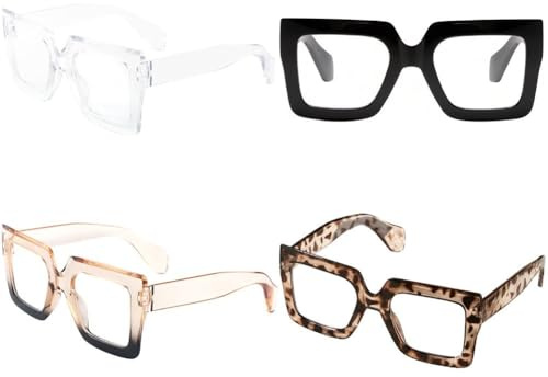 Brxmpn Lot De 4 Lunettes Classiques Transparentes pour Femmes, Monture Rétro Tendance, sans Ordonnance, pour Soirée Maquillage