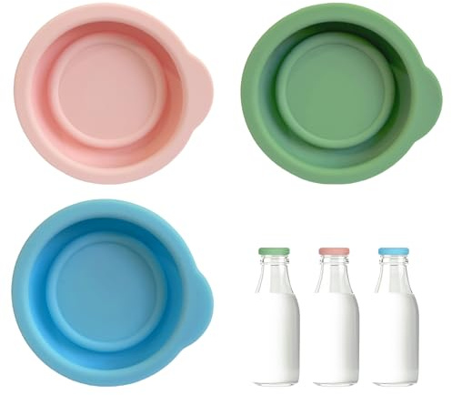 Milk Bottle Tops, Reusable Silicone Milk Bottle Lids, 3 Pack Airtight Caps for Standard UK One Pint Glass MilkBottles, Dishwasher Safe & Fridge Safe, Durable Leak-Proof Seal, Pastel Colors (Set of 3)