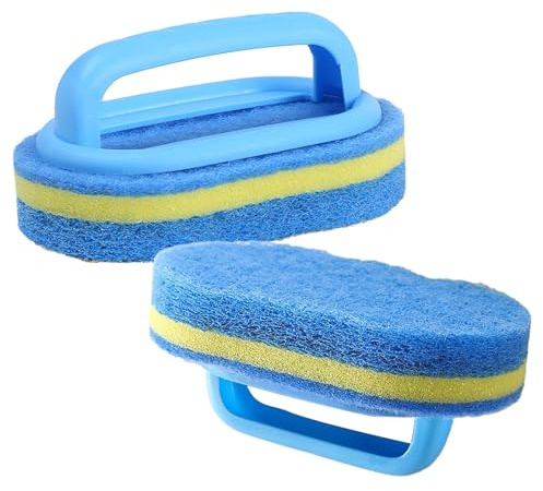 WOUYTPE 2 stycken rengöringssvamp med handtag, poolsvampborstar, 16 x 9,5 x 7,5 cm svampborste kök, multifunktionell kökssvamp med handtag för kök badrum golv vägg tvättställ