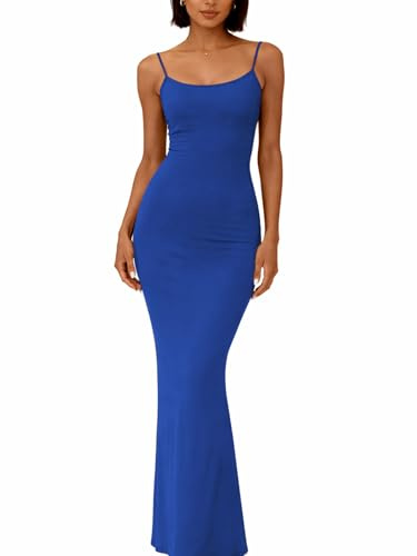 OGBK Women's Bodycon Maxi Dress Square Neck Spaghetti Strap Summer Sexy Low Cut Casual Party Dress
