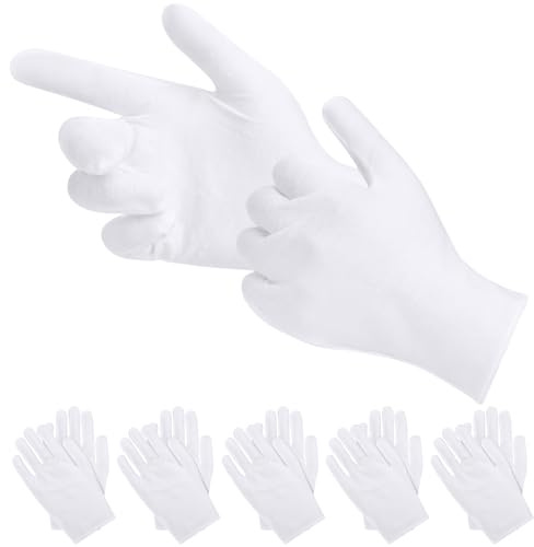 AOOTE Vita bomullshandskar, 6 st fuktgivande handskar, maskintvättbara, bekväma och andningsbara bomullshandskar för torra händer, smyckesinspektion, skönhet, unisex, 23 cm