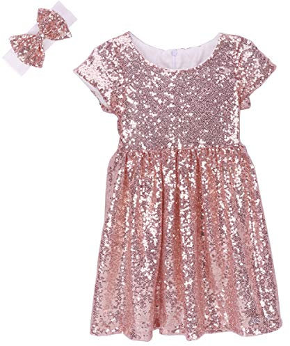 Cilucu Klänning för blomsterflickor, baby, småbarn, paljettklänning, barnfestklänning, brudtärna, bröllopsklänning, Roséguld/benvit, 7