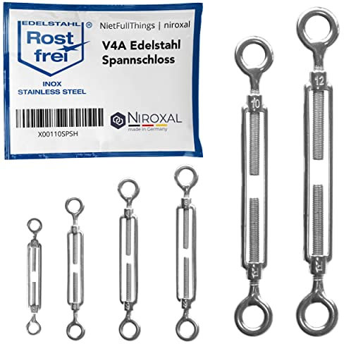 Lot de 2 tendeurs en acier inoxydable avec deux œillets en V4A selon DIN 1480 1478 - Tendeur de câble - Œillet à vis M 10 mm