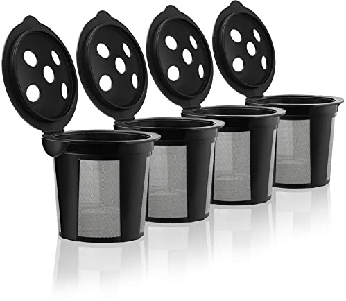 4 Reusable K Cups for Keurig K Supreme, K Supreme Plus, K Slim with Multistream Technology, K-Duo Hot & Iced Single Serve (Gen 2) - 4 Black Refillable Kcups Coffee Filters for Keurig Coffee Makers