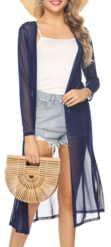 Totatuit Womens Long Sheer Cardigan Swimsuit Cover Up Open Front Summer | Thin sheer long cardigan open front side slits loose swimsuit bikini cover up for beach pool holiday summer