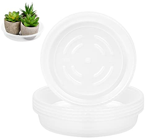 5 Pcs Transparent Plant Saucers Hard Plastic Flower Plant Pot Drip Trays Clear Round Plant Pot Saucers Trays Garden Saucer Holder for Indoor Outdoor Potted Plants Flower Succulents Bonsai, 15x12x2.8cm