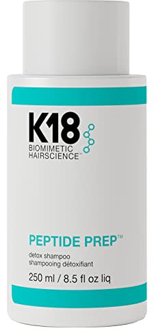 K18 Biomimetic Hairscience Peptide Prep Detox Haarshampoo, 250 ml, pH 3,8-4,2, das hilft, die Farbe zu erhalten und das Haar nicht austrocknen zu lassen. Absichtliche Wirkstoffe