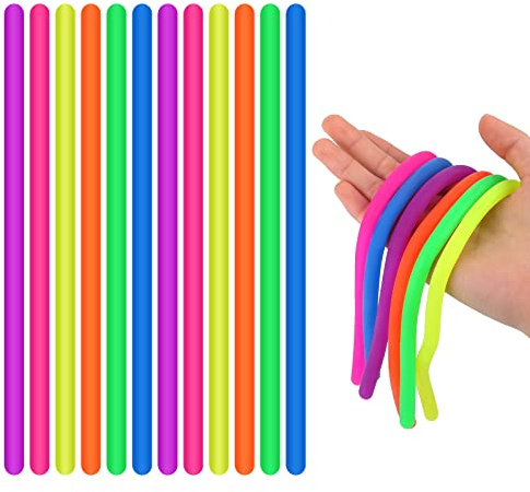 Abeillo 12 Stück Sensorisch Dehnbar Schnur, 24cm Bunte Sensorische Fidget Stretch Spielzeug, Fidget Toys Set, Spielzeug Stress Relief Zappeln für ADD, ADHS, Autismus (6 Farben)