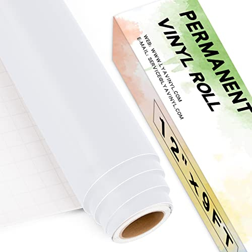 Matte White Permanent Vinyl Roll, Lya Vinyl 12 x 9ft Self Adhesive Vinyl for Cricut, Silhouette Cameo, White Vinyl for Party Decoration, Window Stickers, Home Decor