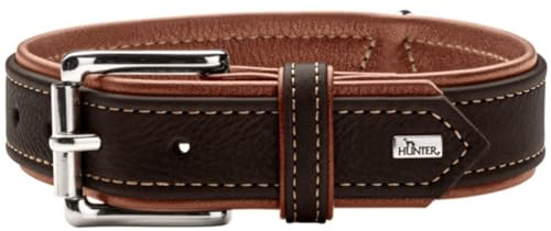 HUNTER Canadian UP Hundehalsband | weiches, geschmeidiges Leder, klassisch, fellschonend, nachhaltig, Made in Germany, Farbe: Schwarz/Cognac, Größe: 60