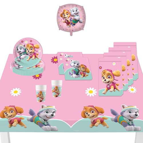 Procos 10215312DY - Set de fête Skye et Everest, 46 pièces de vaisselle jetable pour anniversaire d'enfant et fête à thème, décoration de table, unbekannt