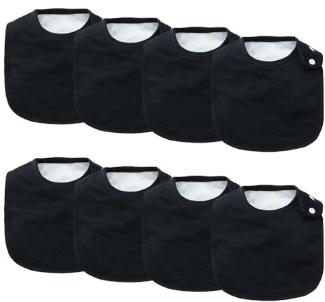 lazyrhino 8 Pack Baby Bibs Unisex Adjustable Drooling Bibs with Snaps Ultra Soft Absorbent Teething Bibs for Boys and Girls (black)