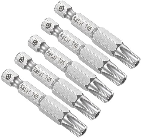 CoCud 5Pcs Magnétique Torx Embouts T45 Tête 1/4 Hex Tige 2 Longueur | S2 Acier, 5 pointe Inviolable Inviolable Étoile Tournevis Mèches, pour Électrique Tournevis
