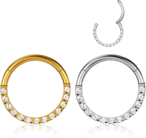 TOFBS Aro Nariz Circonita Acero Inoxidable 316l 16g Septum Clicker Piercing Nasal 1.2 * 10mm