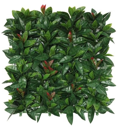 Well Home Jardín Vertical Artificial, Panel de Seto 100x100cm, para decoración Interior y Exterior - Hojas Verdes realistas con Detalles Rojos