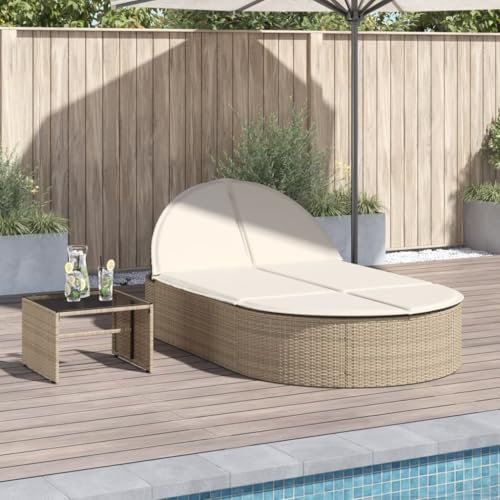 Generisch Doppel-Sonnenliege mit Auflagen Beige Poly Rattan,jiangboyue-368650