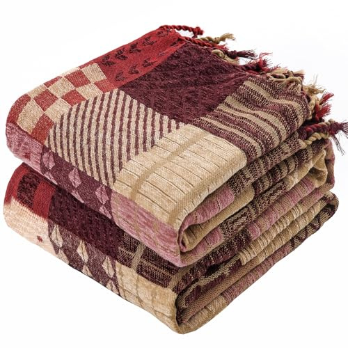 HOORDRY Manta tejida de chenilla,Manta de doble cara patchwork