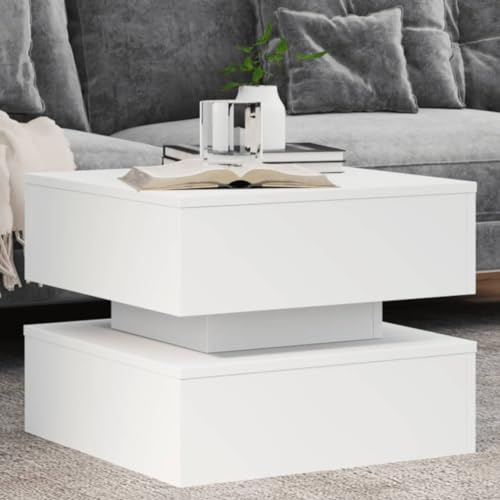 HaoChrymec Couchtisch mit RGB-LED-Leuchten, Weiß, Höhenverstellbar, 50 x 50 x 40 cm, Holzwerkstoff, Modernes Design für Wohnzimmer, Beistelltisch, Kaffeetisch