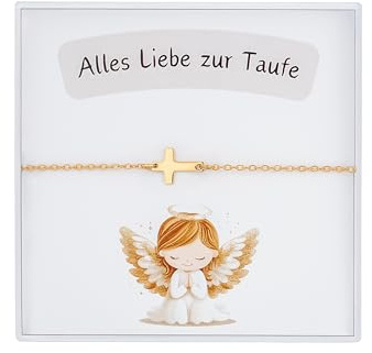 Armband Kinder – Kreuzarmband – Geschenk zur Taufe – Verstellbares Taufarmband Mädchen & Junge (12+3 cm) mit Geschenkbox (Gold)