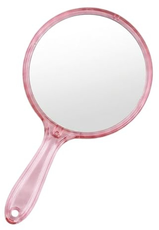 Visxcnu 1 Stück Handspiegel Transparent Rosa, Einseitiger Kosmetikspiegel mit Griff, Tragbarer Schminkspiegel für Damen Reise Make-up Tägliche Nutzung