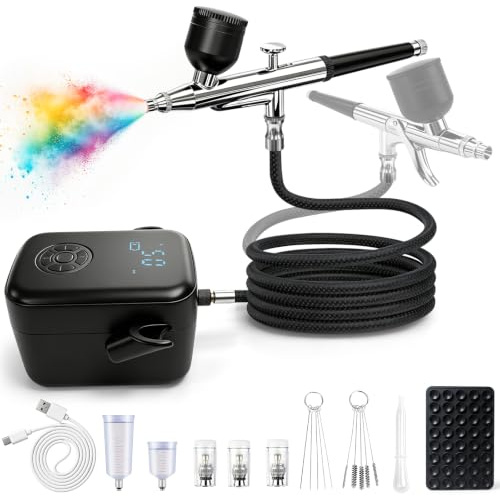 Dual-Action Airbrush Kit with Compressor, 58PSI High Pressure Portable Airbrush, 0.3mm Nozzle Airbrush Gun & Cleaning Sets, Airbrush Sets for Nail Art, Painting, Cake Decor, Makeup, Modeling