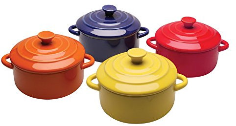 BW Brands Mini cazuelas de cerámica Colorida con Tapas, Juego de 4, Surtidos