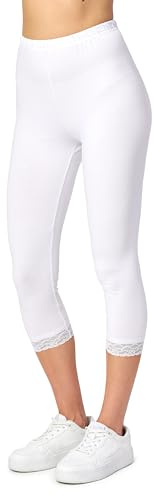 Merry Style Dam Leggings 3/4 med Spets MS10-224 (Vit, XXL)
