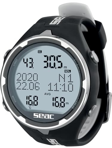 SEAC Action, Ordenador para Buceo con Botella y apnea, Diario de inmersiones, planificador, alarmas de Seguridad, Negro/Blanco