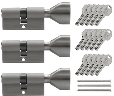 3X Thumb Turn knob Euro Cylinder Locks 35/35mm, keyed Alike, with 15 Reversible Keys (35x35) (KSN)
