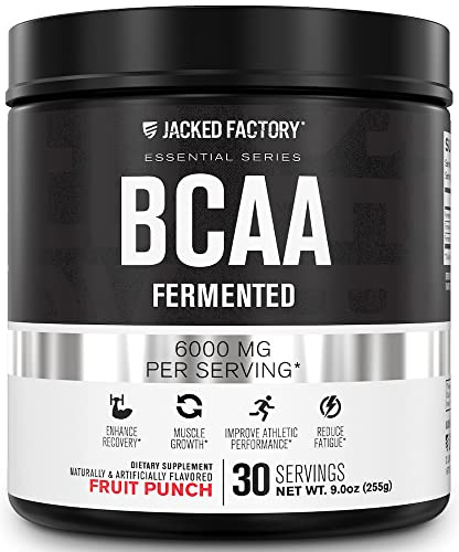 Jacked Factory BCAA Powder (Fermented) - 6g Branched Chain Essential Amino Acid Supplement for Improved Muscle Recovery, Reduced Fatigue, Increased Strength, Muscle Growth - 30 Servings, Fruit Punch