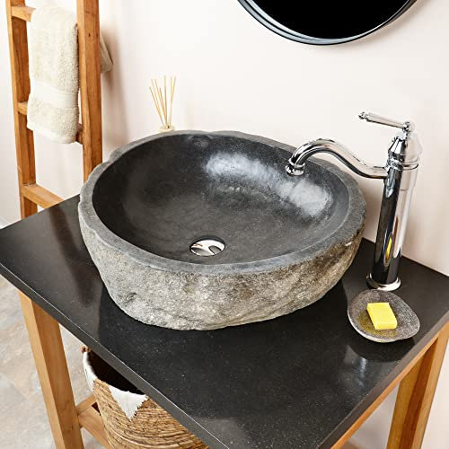 50 cm rundes Naturstein Waschbecken in grau von WOHNFREUDEN - Mit Unikat Auswahl