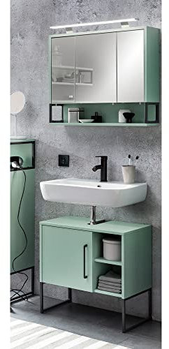 Lomadox Badezimmer Waschtisch Set in Mintgrün mit LED Beleuchtung, B/H/T: ca.70/200/33 cm