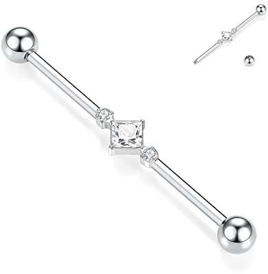 hengkaixuan 14G Industrial Piercing Schmuck Chirurgenstahl Industrial Barbell 38mm lange Gerüststange Industrial Bar mit CZ gepflastertem Knorpelohrring Helix Barbell für Damen Herren